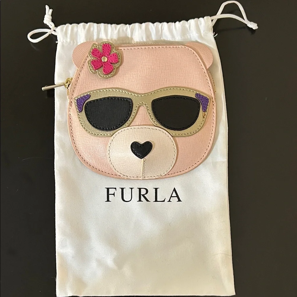 Furla Bear Coin Purse Cream/Black Sunglasses – NWT Chic Mini Designer Pouch